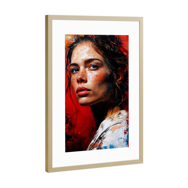 Poster mit Rahmen Gold "Porträt einer jungen Frau" artboxONE - Menschen - Frau,Dame,Mädchen,Porträt,Malerei