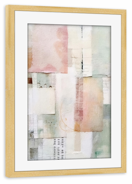 Poster mit Rahmen kiefer "Pastell-Blütenblatt-Collage J" artboxONE - Floral,Abstrakt - Collage,Aquarell,Dekorativ