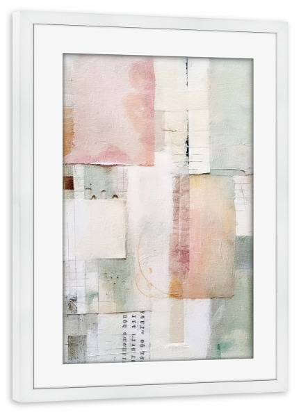 Poster mit Rahmen weiß "Pastell-Blütenblatt-Collage J" artboxONE - Floral,Abstrakt - Collage,Aquarell,Dekorativ