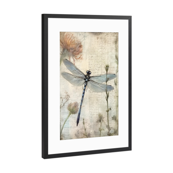 Poster mit Rahmen Schwarz (Metallic) "Musikalische Libelle C" artboxONE - Floral,Tiere,Musik - Musik,Noten,Musiknoten,Insekten,Libelle,Blumen,Blumen