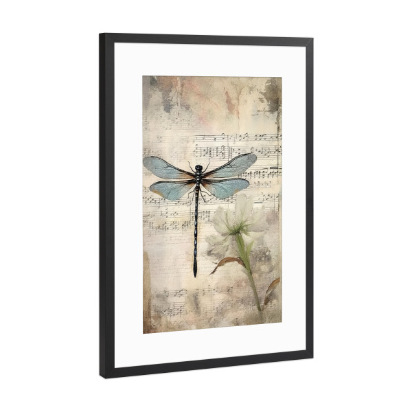Poster mit Rahmen Schwarz (Metallic) "Musikalische Libelle H" artboxONE - Floral,Tiere,Musik - Blumen,Blume,Insekten,Libelle,Musik,Noten,Noten