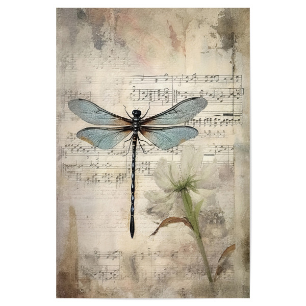 Poster 30x20 cm "Musikalische Libelle H" artboxONE - Floral,Tiere,Musik - Blumen,Blume,Insekten,Libelle,Musik,Noten,Noten