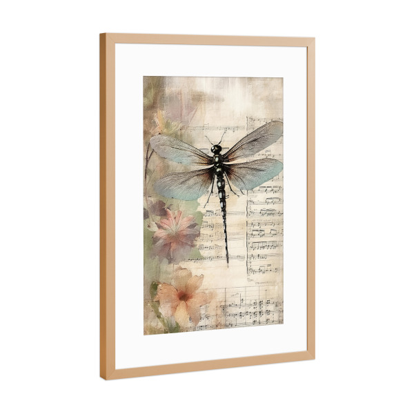 Poster mit Rahmen Kupfer "Musikalische Libelle E" artboxONE - Floral,Tiere,Musik - Blumen,Blumen,Insekten,Libelle,Musik,Noten,Noten