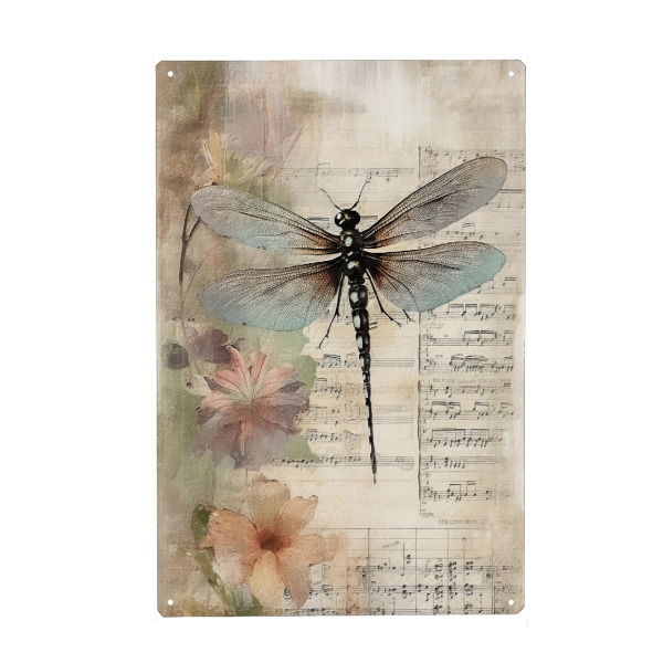 Holzbild "Musikalische Libelle E" artboxONE - Floral,Tiere,Musik - Blumen,Blumen,Insekten,Libelle,Musik,Noten,Noten
