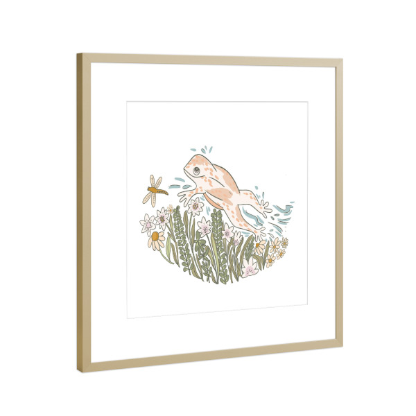 Poster mit Rahmen Gold "Leaping Frog" artboxONE - Für Kinder,Tiere