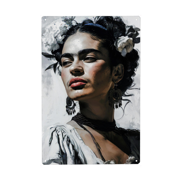 Metall Poster "Frida, du bist wunderschön" artboxONE - Menschen - Frida kahlo,Frida,Porträt,Frau,Dame,Mädchen,Illustration,Malerei - Blechschild