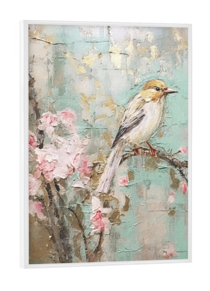Poster mit weißem Rahmen "Kirschblütenvogel C" artboxONE - Natur,Floral,Tiere - Tiere,Vögel,Natur,Bäume,Blüten,Blumen,Blumen