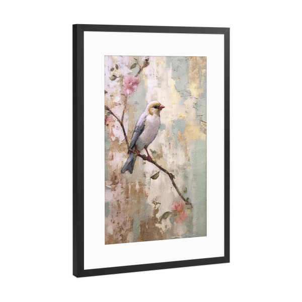 Poster mit Rahmen Schwarz (Metallic) "Kirschblütenvogel F" artboxONE - Natur,Floral,Tiere - Tiere,Vögel,Natur,Blumen,Blumen,Blüte,Kirschblüte