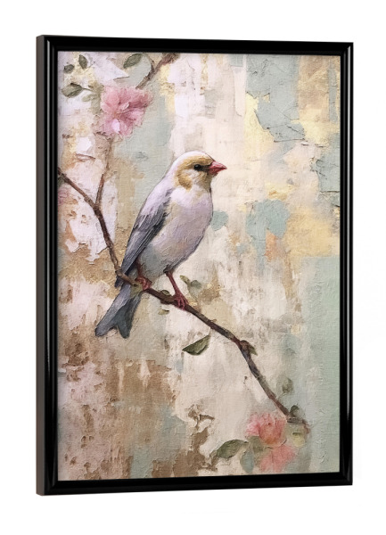 Poster mit schwarzem Rahmen "Kirschblütenvogel F" artboxONE - Natur,Floral,Tiere - Tiere,Vögel,Natur,Blumen,Blumen,Blüte,Kirschblüte