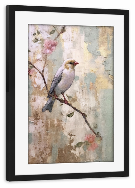 Poster mit Rahmen schwarz "Kirschblütenvogel F" artboxONE - Natur,Floral,Tiere - Tiere,Vögel,Natur,Blumen,Blumen,Blüte,Kirschblüte