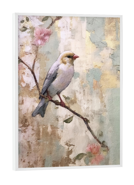 Poster mit weißem Rahmen "Kirschblütenvogel F" artboxONE - Natur,Floral,Tiere - Tiere,Vögel,Natur,Blumen,Blumen,Blüte,Kirschblüte