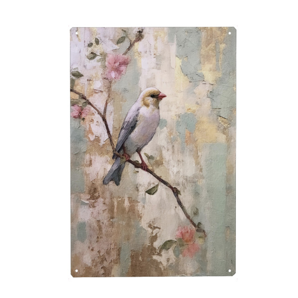 Metall Poster "Kirschblütenvogel F" artboxONE - Natur,Floral,Tiere - Tiere,Vögel,Natur,Blumen,Blumen,Blüte,Kirschblüte - Blechschild