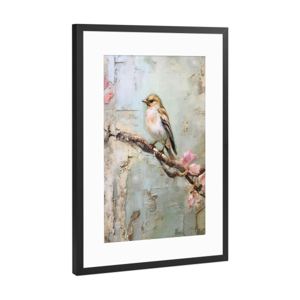Poster mit Rahmen Schwarz (Metallic) "Kirschblütenvogel J" artboxONE - Natur,Floral,Tiere - Tiere,Vögel,Natur,Bäume,Blumen,Blumen,Blüte,Kirschblüte