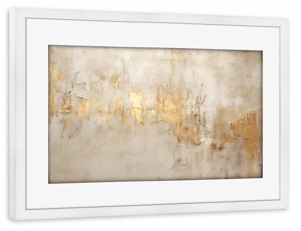 Poster mit Rahmen weiß "Elfenbein und Gold Grunge F" artboxONE - Abstrakt - Gold,Abstrakt,Grunge,Dekorativ