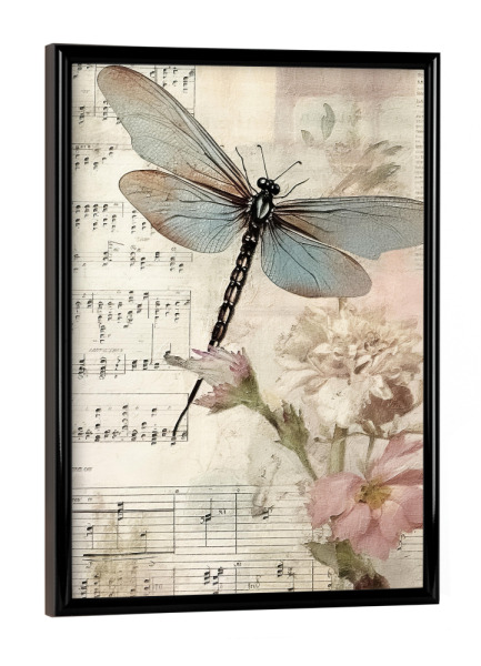 Poster mit schwarzem Rahmen "Musikalische Libelle B" artboxONE - Floral,Tiere,Musik - Blumen,Blumen,Tiere,Insekten,Libelle,Musik,Noten,Noten