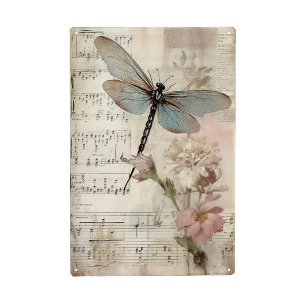 Metall Poster "Musikalische Libelle B" artboxONE - Floral,Tiere,Musik - Blumen,Blumen,Tiere,Insekten,Libelle,Musik,Noten,Noten - Blechschild