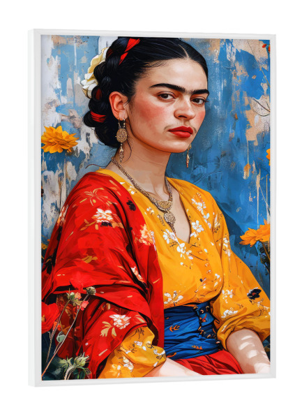 Poster mit weißem Rahmen "Hallo Frida" artboxONE - Menschen - Frida kahlo,Frida,Frau,Dame,Mädchen,Mexikaner,Porträt
