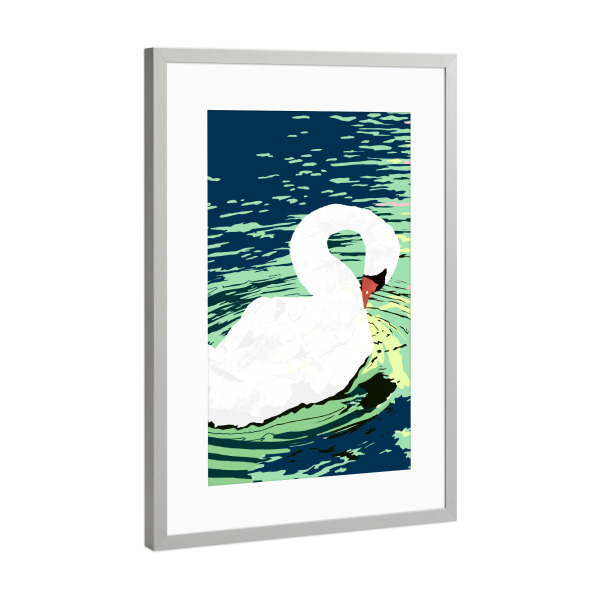 Poster mit Rahmen Silber "Schwanenvogelmalerei" artboxONE - Tiere