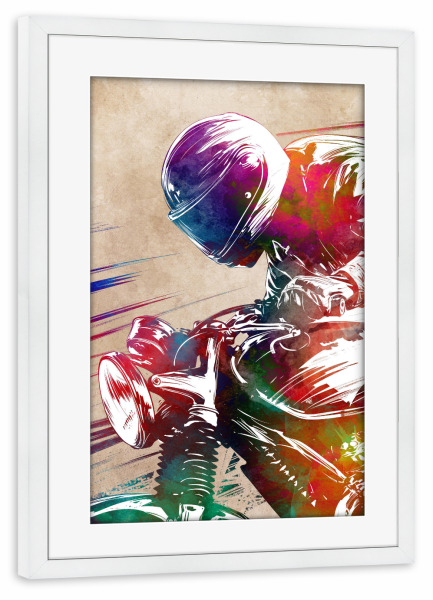 Poster mit Rahmen weiß "Motorradrennsport Kunst D" artboxONE - Sport / Motorsport,Sport - Motor,Motorsport,Motorrad,Rennsport,Sport