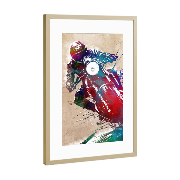 Poster mit Rahmen Gold "Motorradrennsport Kunst F" artboxONE - Sport / Motorsport,Sport - Sport,Motor,Motorrad,Motorsport,Grafik