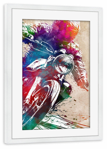 Poster mit Rahmen weiß "Motorradrennsport Kunst G" artboxONE - Sport / Motorsport,Sport - Motor,Motorsport,Motoren,Motorrad,Sport,Rennsport