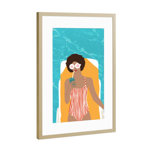 Poster mit Rahmen Gold "Im Moment entspannen" artboxONE - Menschen