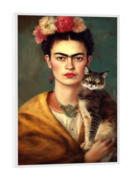 Poster mit weißem Rahmen "Kahlo's Katzen Liebe" artboxONE - Floral,Tiere,Menschen