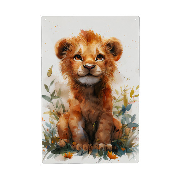 Metall Poster "Baby Lion (matart)" artboxONE - Für Kinder,Tiere - Löwe,Löwen,Tier,Tiere,Natur,Baby,Niedlich,Wild,Tierwelt,Malerei,Aquarell