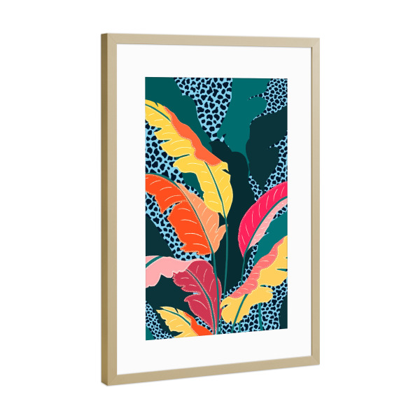Poster mit Rahmen Gold "Blaugrün und Mandarine" artboxONE - Abstrakt