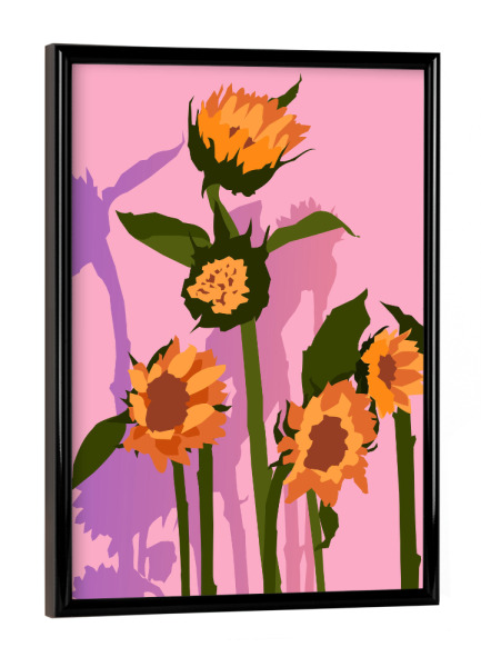 Poster mit schwarzem Rahmen "Goldene Sonnenblumen im Inneren" artboxONE - Floral
