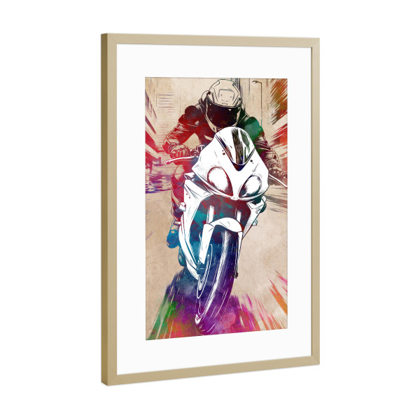Poster mit Rahmen Gold "Motorsport-Sportkunst H" artboxONE - Sport / Motorsport,Sport - Motor,Motorsport,Motorrad,Sport,Rennen