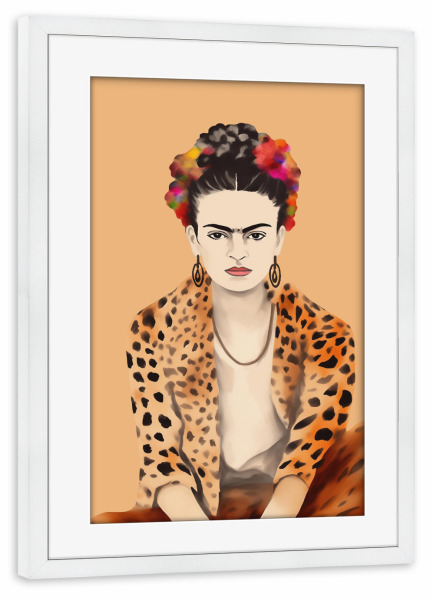 Poster mit Rahmen weiß "Frida leo Outfit hellorange" artboxONE - Floral,Menschen,Fashion