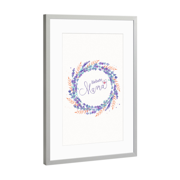 Poster mit Rahmen Silber "Mama, – für dich" artboxONE - Typografie,Floral,Für Mama