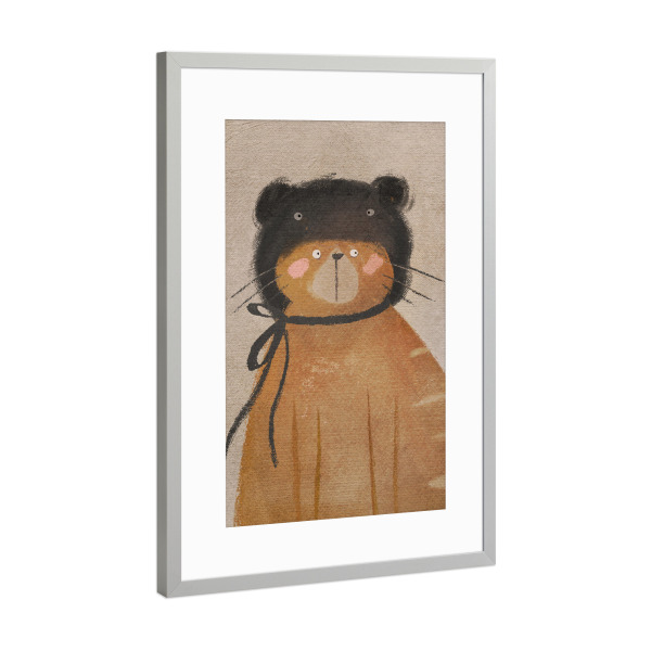 Poster mit Rahmen Silber "Nelli Suneli - Katze mit Mütze" artboxONE - Für Kinder,Tiere