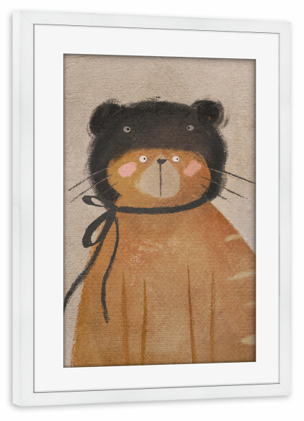 Poster mit Rahmen weiß "Nelli Suneli - Katze mit Mütze" artboxONE - Für Kinder,Tiere - Illustration,Kinderzimmer,Kind,Tier,Katze,Haustier,Niedlich,Süß