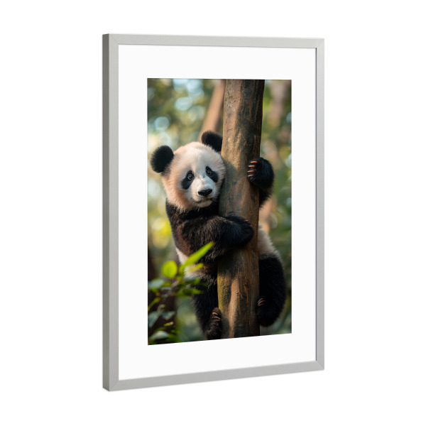 Poster mit Rahmen Silber "Panda in der Natur" artboxONE - Natur,Tiere - Tier,Panda,Baum,Natur,Klettern,Wald,Jungle,Ki