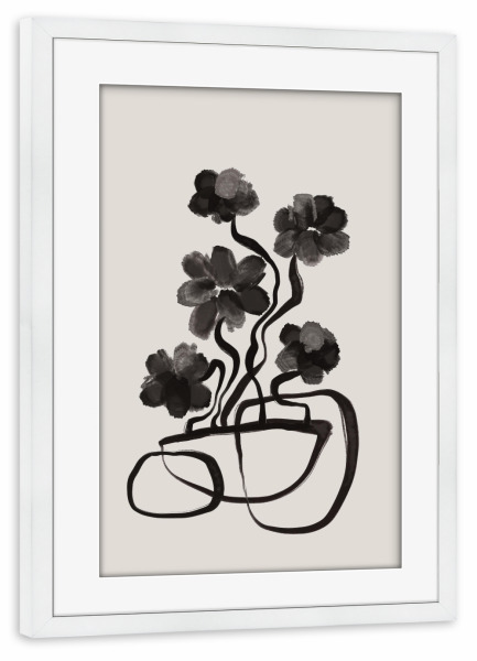 Poster mit Rahmen weiß "Graue Blumen" artboxONE - Floral,Abstrakt,Für Mama