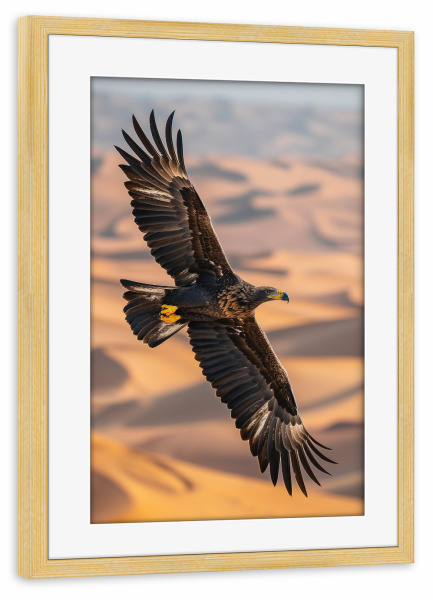 Poster mit Rahmen kiefer "Adler fliegt über der Wüste" artboxONE - Natur,Reise,Tiere - Adler,Tier,Natur,Reise,Wüste,Fliegen,Freiheit,Flügel,Ki