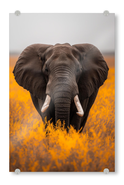 Acrylglasbild "Elefant in der Savanne" artboxONE - Natur,Reise,Tiere - Elefant,Tier,Natur,Exotisch,Landschaft,Feld,Wiese