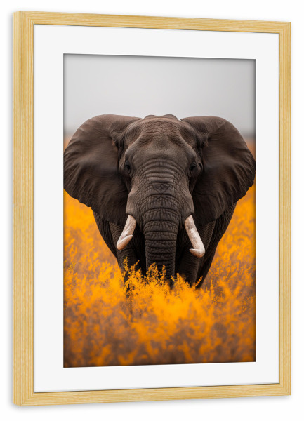 Poster mit Rahmen kiefer "Elefant in der Savanne" artboxONE - Natur,Reise,Tiere - Elefant,Tier,Natur,Exotisch,Landschaft,Feld,Wiese