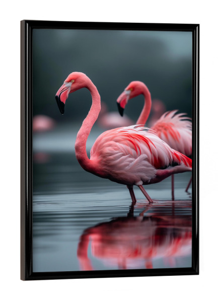 Poster mit schwarzem Rahmen "Flamingos laufen durchs Wasser" artboxONE - Natur,Reise,Tiere - Flamingos,Tier,Tropisch,Exotisch,Natur,Bunt,Wasser