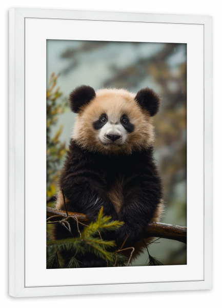 Poster mit Rahmen weiß "Panda auf einem Ast" artboxONE - Natur,Reise,Tiere - Bär,Panda,Natur,Tiere,Wald,Baum,Klettern,Exotisch,Ki