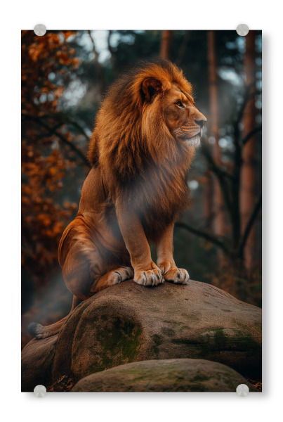 Acrylglasbild "Löwe auf einem Felsen" artboxONE - Natur,Reise,Tiere - Löwe,Tier,Wild,Raubkatze,Natur,Savanne,Felsen,Bäume
