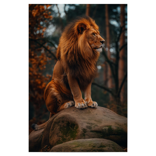 Poster 30x20 cm "Löwe auf einem Felsen" artboxONE - Natur,Reise,Tiere - Löwe,Tier,Wild,Raubkatze,Natur,Savanne,Felsen,Bäume