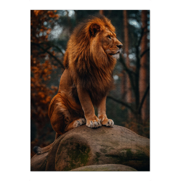 Puzzle Ravensburger "Löwe auf einem Felsen" artboxONE - Natur,Reise,Tiere - Löwe,Tier,Wild,Raubkatze,Natur,Savanne,Felsen,Bäume - Bild löwe