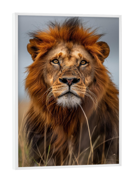 Poster mit weißem Rahmen "Majestätisches Löwen Porträt" artboxONE - Natur,Reise,Tiere - Löwe,Natur,Porträt,Nahaufnahme,König,Tier,Majestätisch