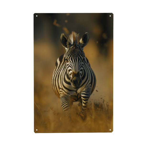 Metall Poster "Laufendes Zebra" artboxONE - Natur,Reise,Tiere - Zebra,Natur,Tier,Savanne,Laufen,Ki - Blechschild