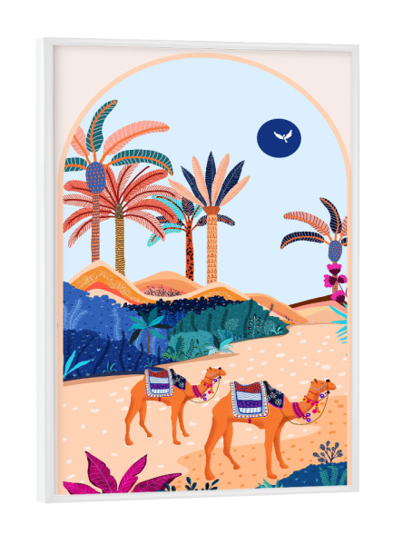 Poster mit weißem Rahmen "Die Arabische Wüste" artboxONE - Tiere,Architektur