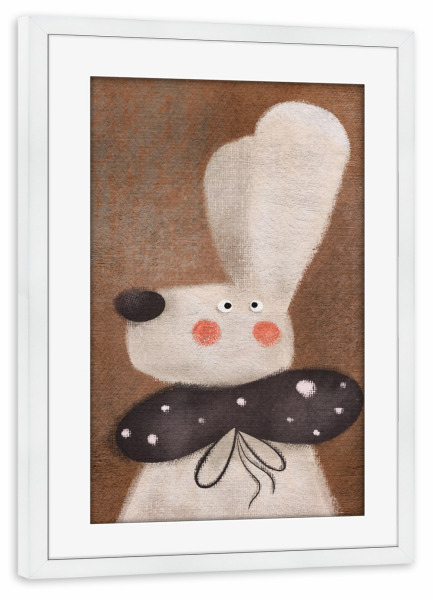 Poster mit Rahmen weiß "Nelli Suneli - Hase mit Schleife" artboxONE - Für Kinder,Tiere