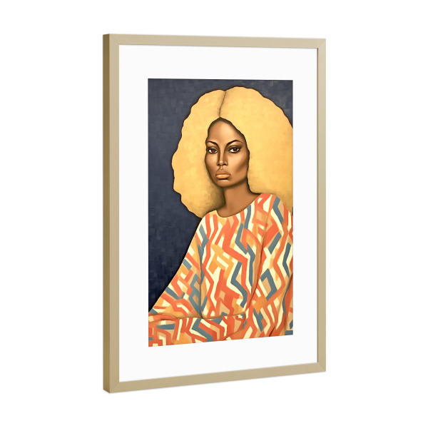 Poster mit Rahmen Gold "Goldenes Haar" artboxONE - Menschen,Geometrie,Festivals